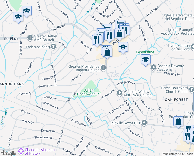 map of restaurants, bars, coffee shops, grocery stores, and more near 5529 Cottage Cove Lane in Charlotte