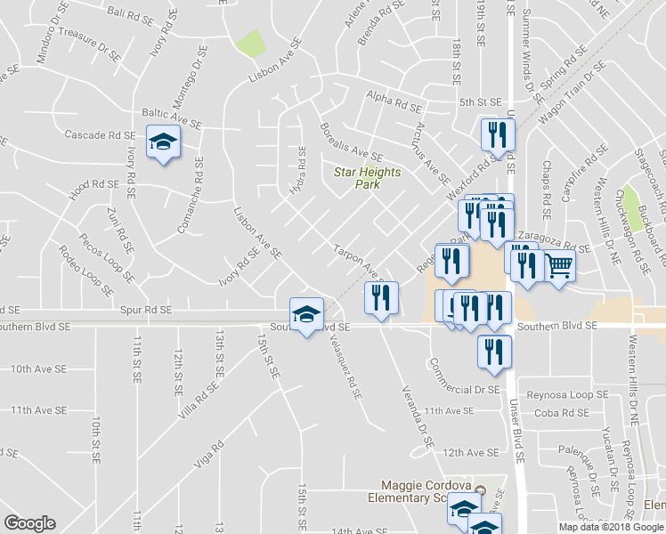 map of restaurants, bars, coffee shops, grocery stores, and more near 1480 Brierwood Court Southeast in Rio Rancho
