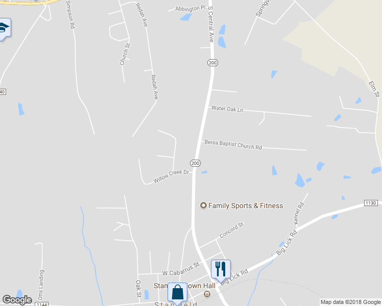 map of restaurants, bars, coffee shops, grocery stores, and more near 407 North Carolina 200 in Stanfield