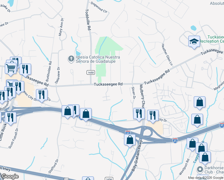 map of restaurants, bars, coffee shops, grocery stores, and more near 5945 Tuckaseegee Road in Charlotte