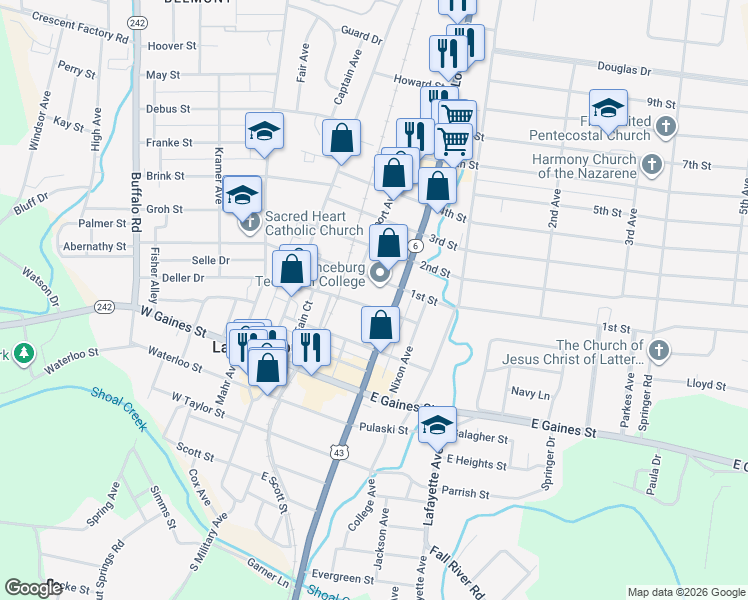 map of restaurants, bars, coffee shops, grocery stores, and more near 220 Depot Street in Lawrenceburg