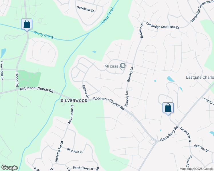 map of restaurants, bars, coffee shops, grocery stores, and more near 9511 Hamel Street in Charlotte
