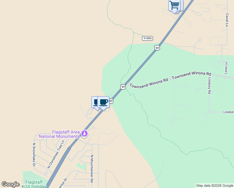 map of restaurants, bars, coffee shops, grocery stores, and more near 4910 U.S. 89 in Flagstaff