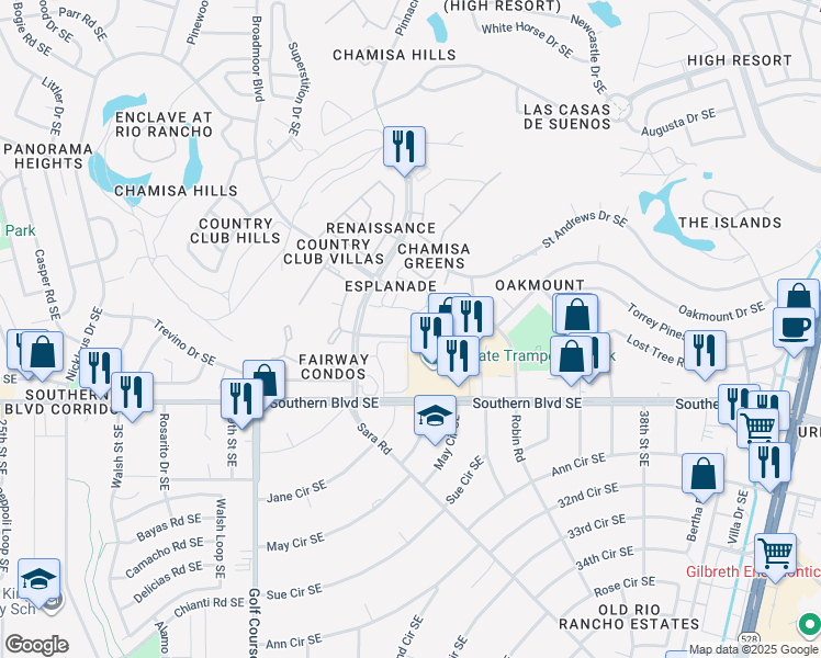 map of restaurants, bars, coffee shops, grocery stores, and more near 3257 Oakmount Drive Southeast in Rio Rancho