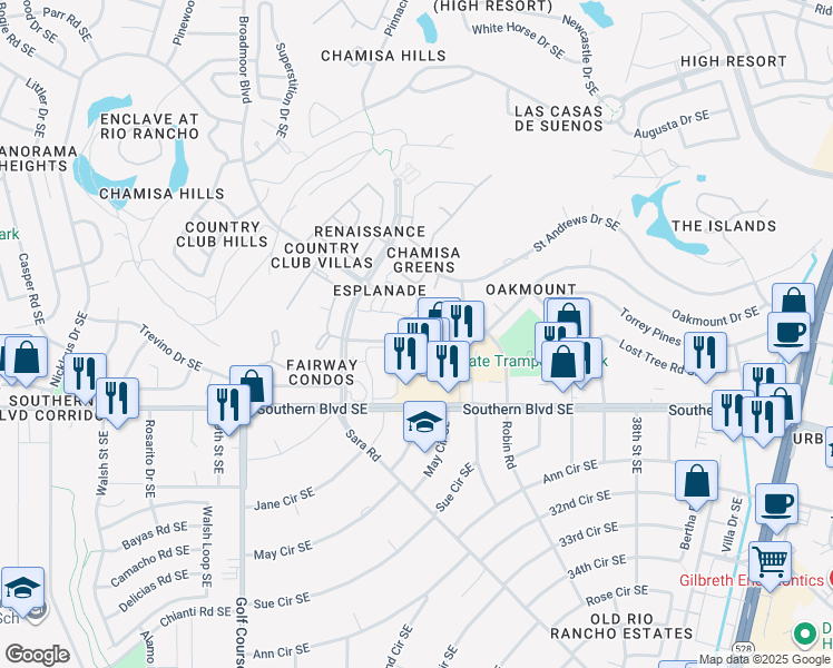 map of restaurants, bars, coffee shops, grocery stores, and more near 3257 Oakmount Drive Southeast in Rio Rancho