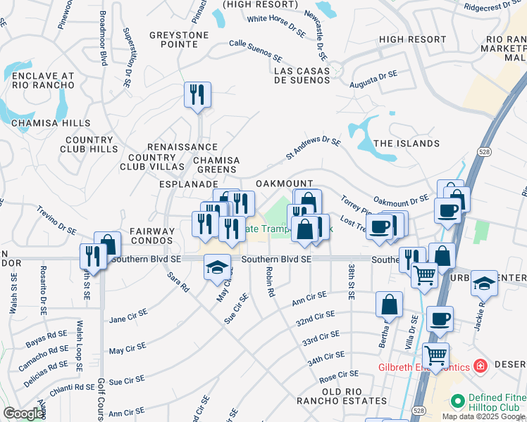 map of restaurants, bars, coffee shops, grocery stores, and more near 805 Pinetree Road Southeast in Rio Rancho