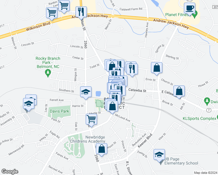 map of restaurants, bars, coffee shops, grocery stores, and more near 41 North Main Street in Belmont