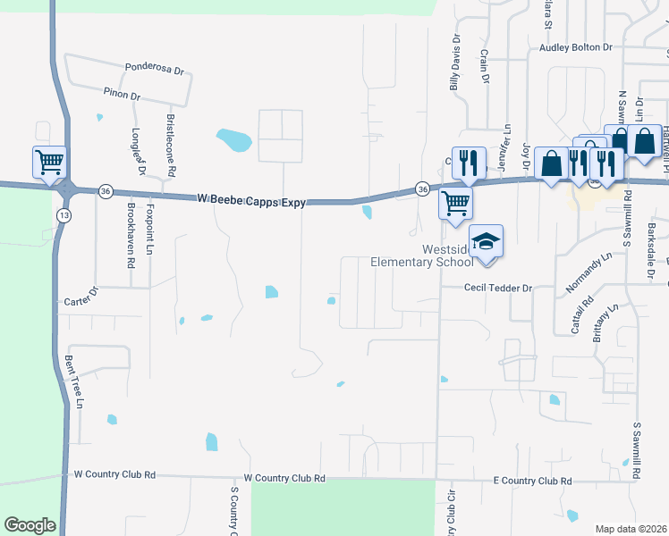 map of restaurants, bars, coffee shops, grocery stores, and more near 2728 Ridgewood Road in Searcy