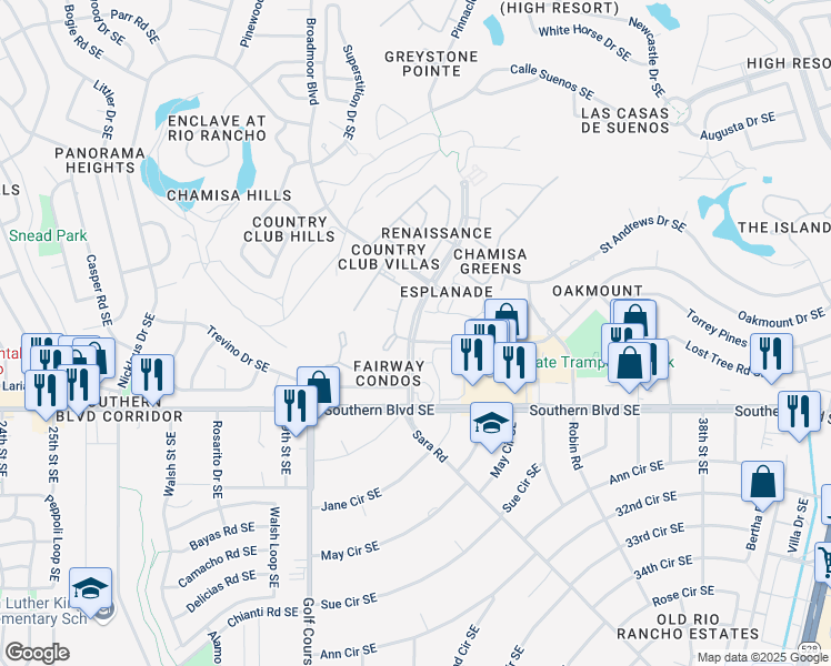 map of restaurants, bars, coffee shops, grocery stores, and more near 3209 Oakmount Drive Southeast in Rio Rancho