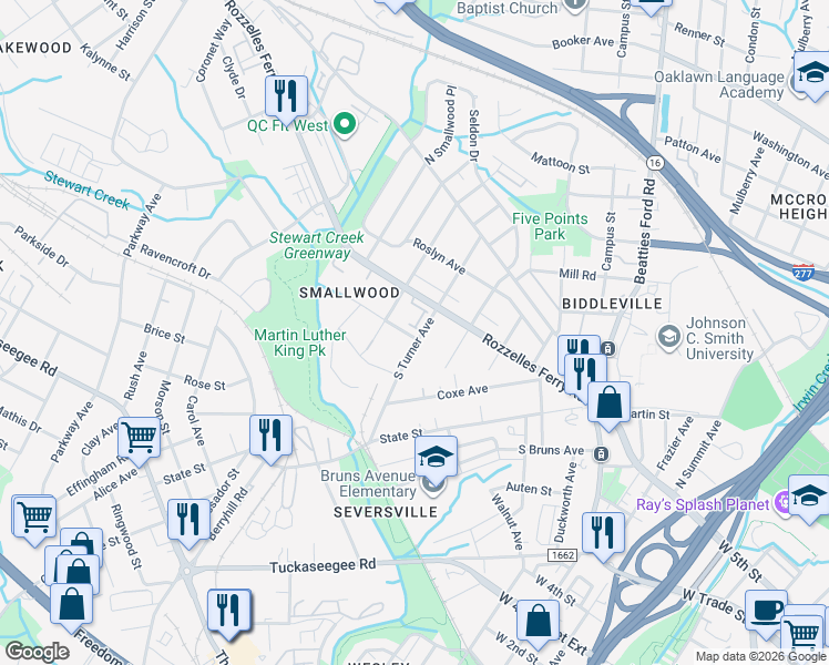 map of restaurants, bars, coffee shops, grocery stores, and more near in Charlotte