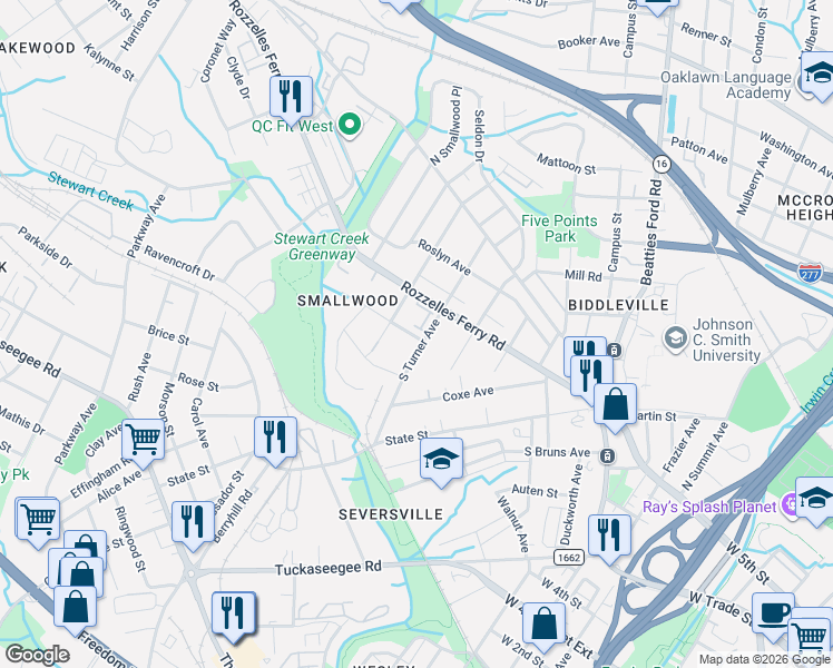map of restaurants, bars, coffee shops, grocery stores, and more near in Charlotte