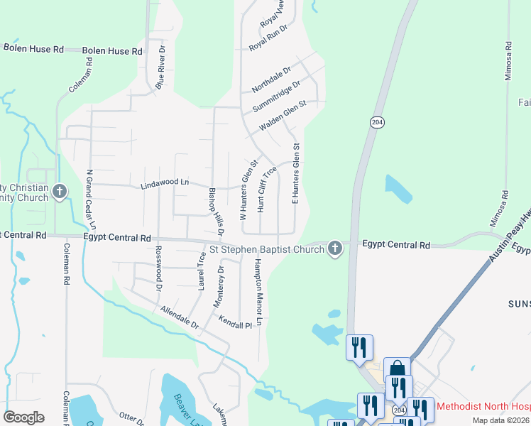 map of restaurants, bars, coffee shops, grocery stores, and more near 4334 Hunt Cliff Trce in Memphis