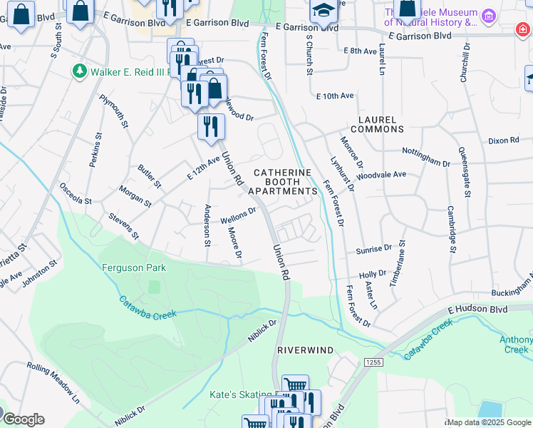 map of restaurants, bars, coffee shops, grocery stores, and more near 1526 Union Road in Gastonia