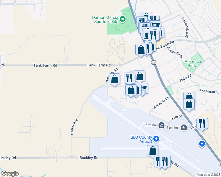 map of restaurants, bars, coffee shops, grocery stores, and more near Clarion Court in San Luis Obispo