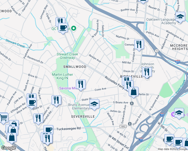map of restaurants, bars, coffee shops, grocery stores, and more near 315 South Turner Avenue in Charlotte