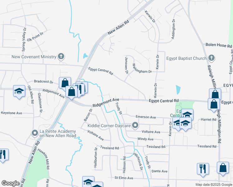 map of restaurants, bars, coffee shops, grocery stores, and more near 3708 Ridgemont Avenue in Memphis