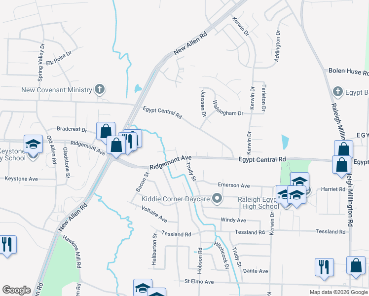 map of restaurants, bars, coffee shops, grocery stores, and more near 3704 Ridgemont Avenue in Memphis