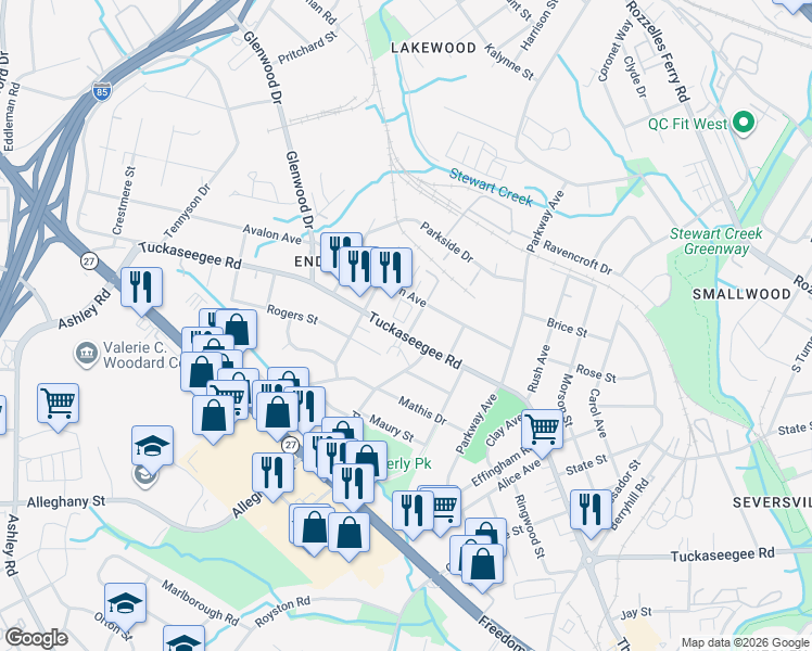 map of restaurants, bars, coffee shops, grocery stores, and more near 4076 Enderly Towns Lane in Charlotte