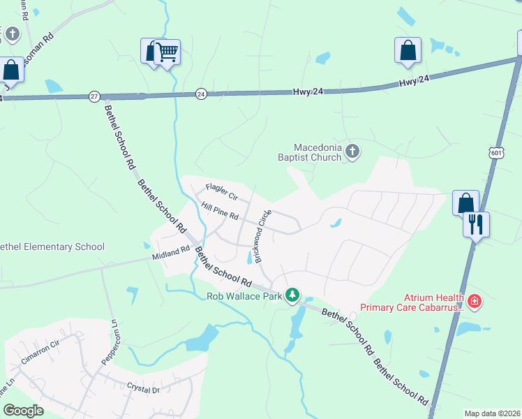 map of restaurants, bars, coffee shops, grocery stores, and more near 3415 Brickwood Circle in Midland
