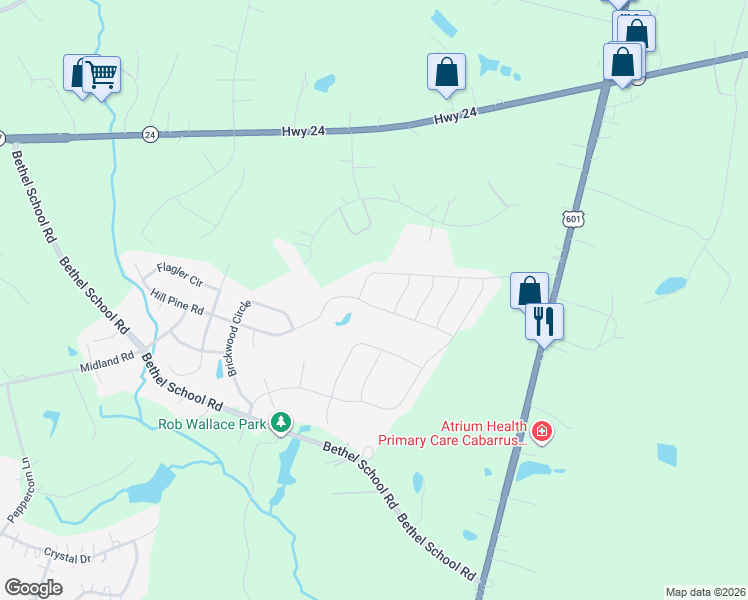 map of restaurants, bars, coffee shops, grocery stores, and more near 12927 Hill Pine Road in Midland