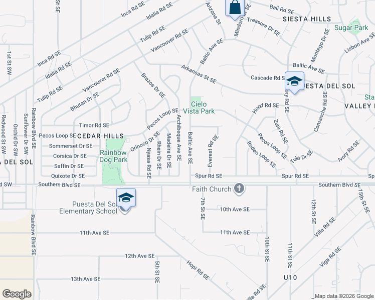 map of restaurants, bars, coffee shops, grocery stores, and more near 874 Baltic Avenue Southeast in Rio Rancho