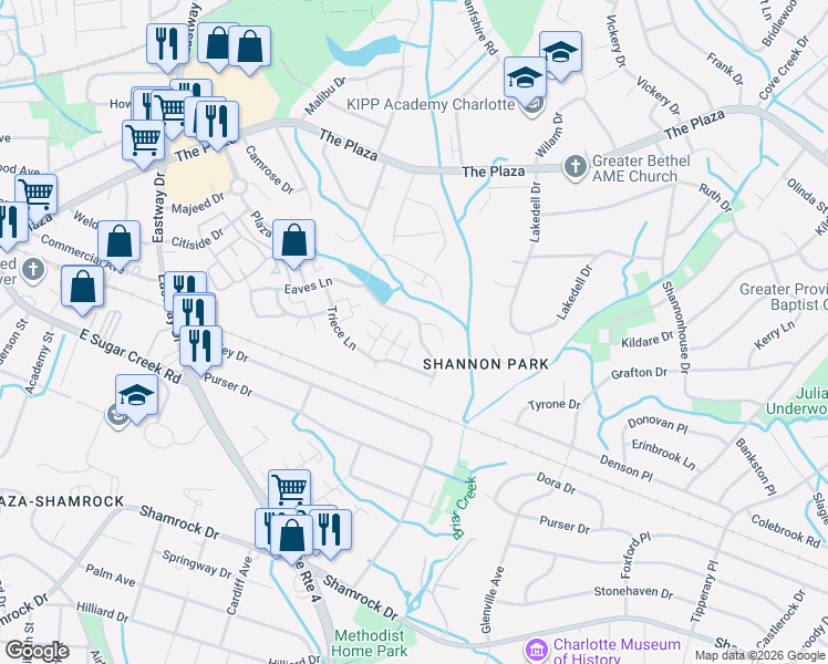 map of restaurants, bars, coffee shops, grocery stores, and more near in Charlotte