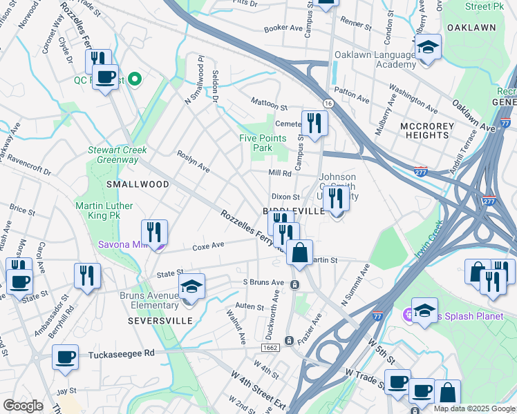 map of restaurants, bars, coffee shops, grocery stores, and more near in Charlotte