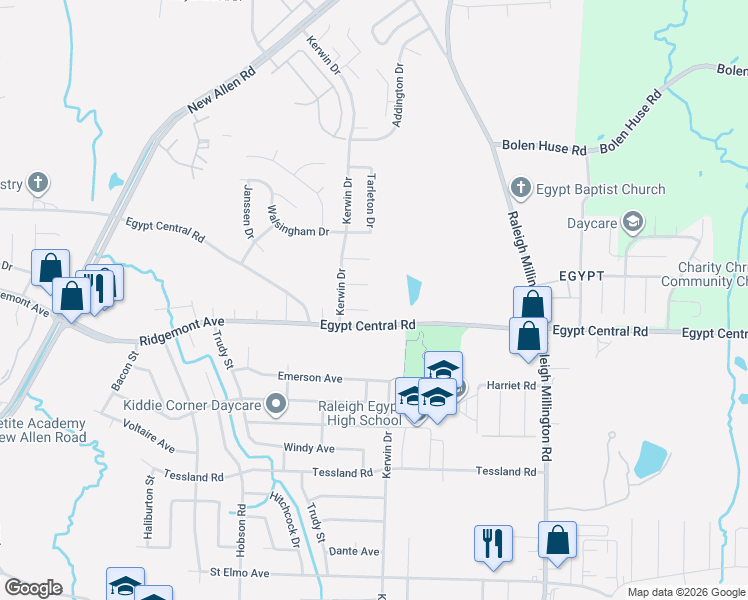 map of restaurants, bars, coffee shops, grocery stores, and more near 3920 Egypt Central Road in Memphis