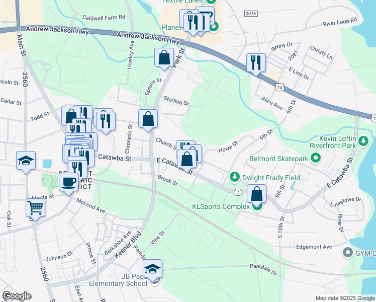 map of restaurants, bars, coffee shops, grocery stores, and more near 317 Church Street in Belmont