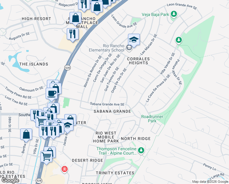 map of restaurants, bars, coffee shops, grocery stores, and more near 806 Oreja De Oro Drive Southeast in Rio Rancho