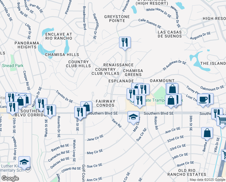 map of restaurants, bars, coffee shops, grocery stores, and more near 3209 Oakmount Drive Southeast in Rio Rancho