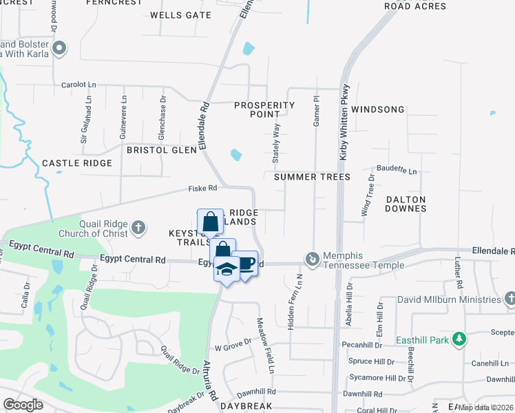 map of restaurants, bars, coffee shops, grocery stores, and more near 6620 Prosperty Way in Memphis