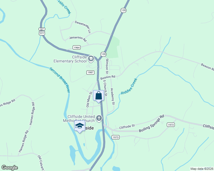 map of restaurants, bars, coffee shops, grocery stores, and more near 128 Church Road in Cliffside