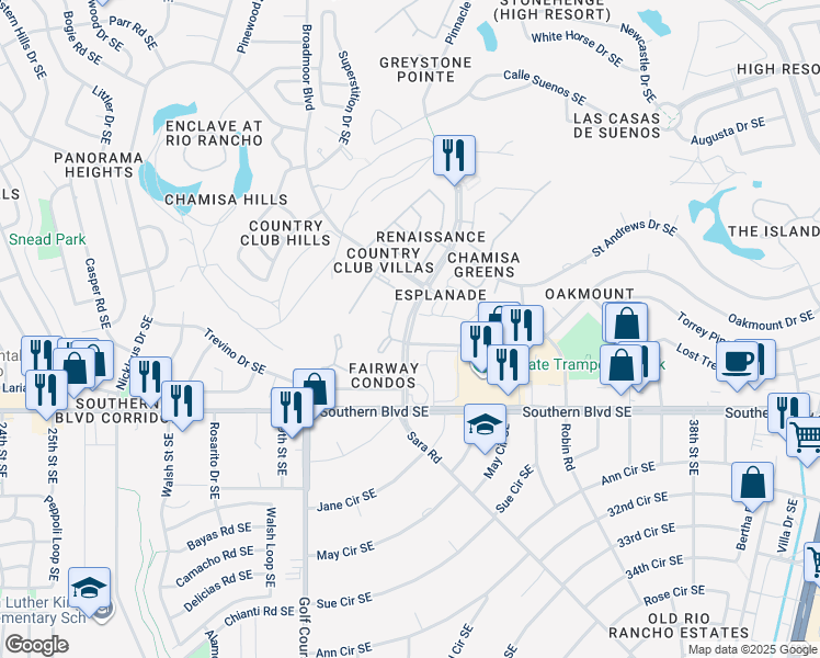 map of restaurants, bars, coffee shops, grocery stores, and more near 3209 Oakmount Drive Southeast in Rio Rancho