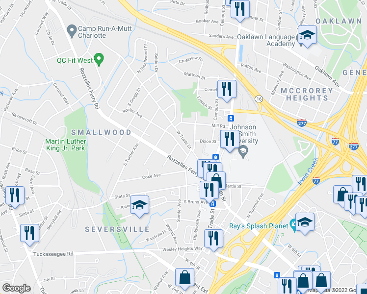 map of restaurants, bars, coffee shops, grocery stores, and more near 110 Walford Drive in Charlotte