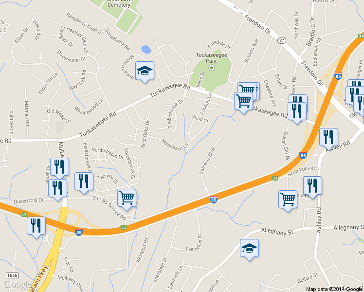 map of restaurants, bars, coffee shops, grocery stores, and more near 4932 Magnasco Lane in Charlotte