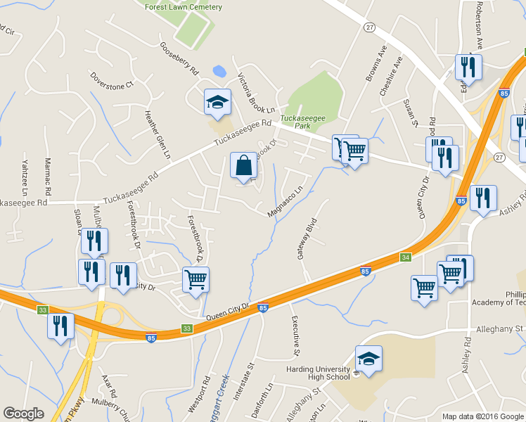 map of restaurants, bars, coffee shops, grocery stores, and more near 5010 Magnasco Lane in Charlotte