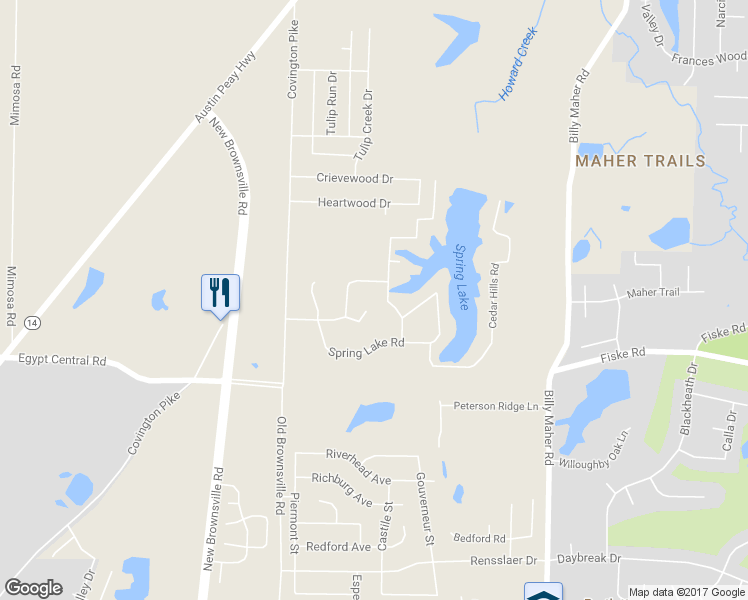 map of restaurants, bars, coffee shops, grocery stores, and more near 5730 Green Valley Road in Memphis