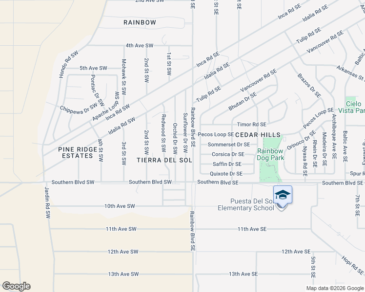 map of restaurants, bars, coffee shops, grocery stores, and more near 841 Sunflower Drive Southwest in Rio Rancho