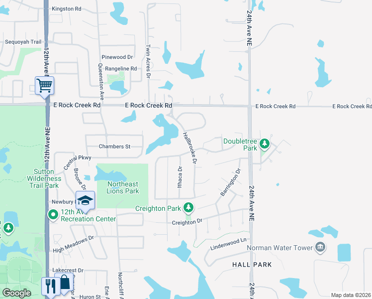 map of restaurants, bars, coffee shops, grocery stores, and more near 2009 Burning Tree in Norman