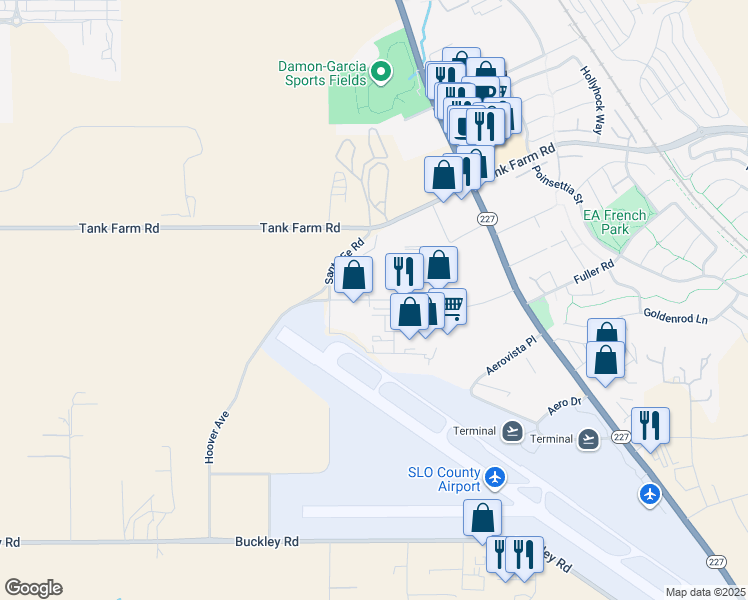 map of restaurants, bars, coffee shops, grocery stores, and more near Clarion Court in San Luis Obispo