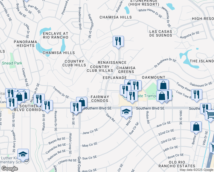 map of restaurants, bars, coffee shops, grocery stores, and more near 805 Country Club Drive Southeast in Rio Rancho