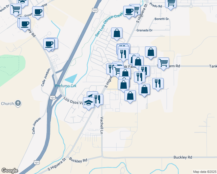 map of restaurants, bars, coffee shops, grocery stores, and more near 3991 South Higuera Street in San Luis Obispo