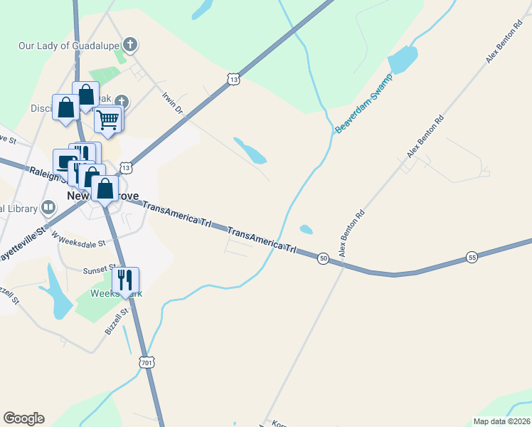 map of restaurants, bars, coffee shops, grocery stores, and more near 700 Mount Olive Drive in Newton Grove