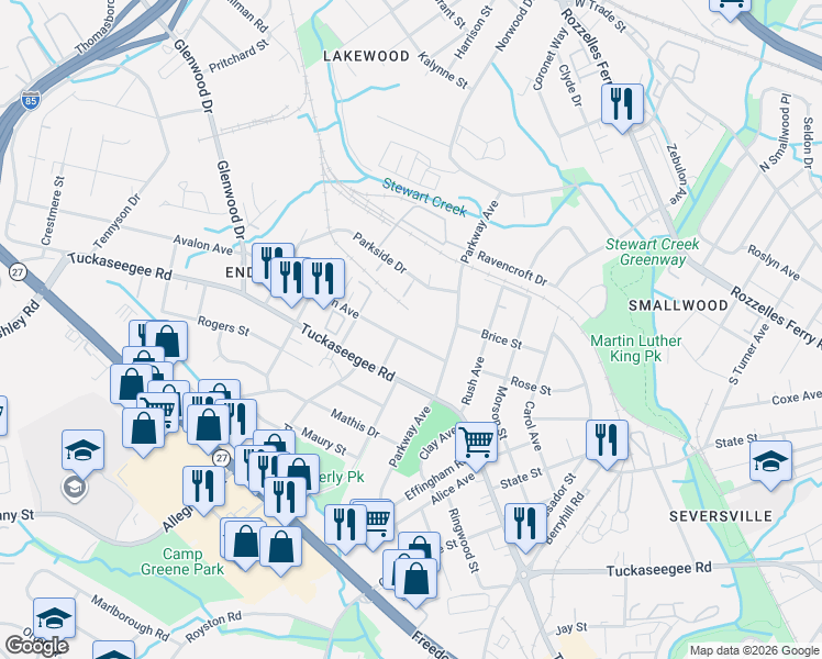 map of restaurants, bars, coffee shops, grocery stores, and more near 3100 Avalon Avenue in Charlotte