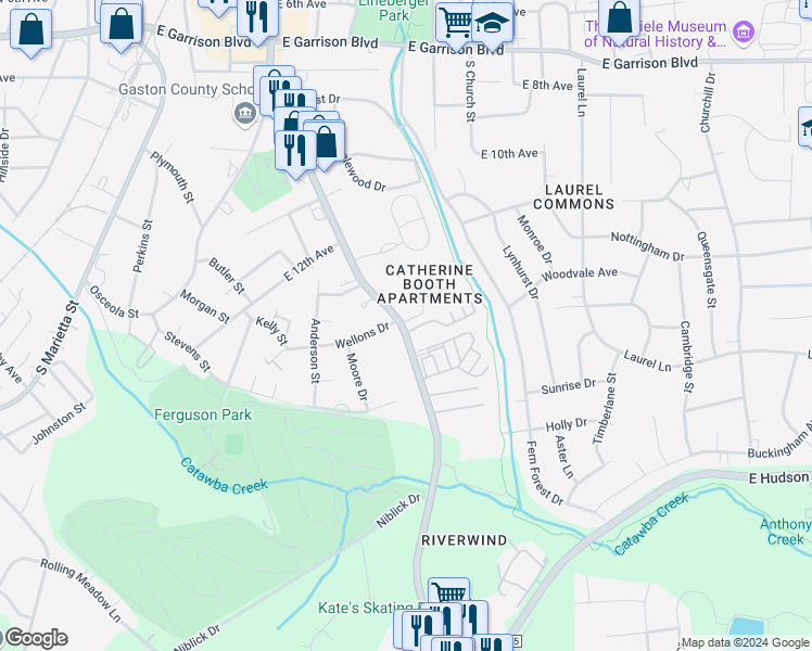 map of restaurants, bars, coffee shops, grocery stores, and more near in Gastonia