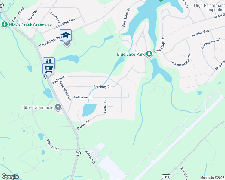 map of restaurants, bars, coffee shops, grocery stores, and more near 237 Bellhaven Drive in Whispering Pines