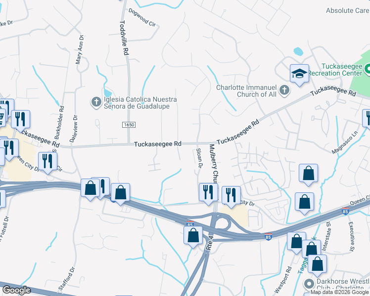 map of restaurants, bars, coffee shops, grocery stores, and more near 5811 Tuckaseegee Road in Charlotte