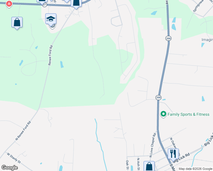 map of restaurants, bars, coffee shops, grocery stores, and more near 504 Simpson Road in Locust
