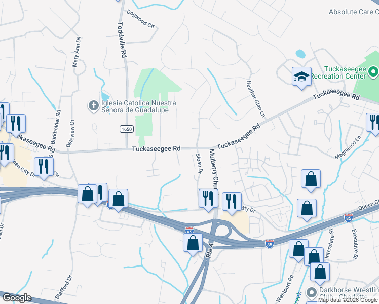 map of restaurants, bars, coffee shops, grocery stores, and more near 5811 Tuckaseegee Road in Charlotte